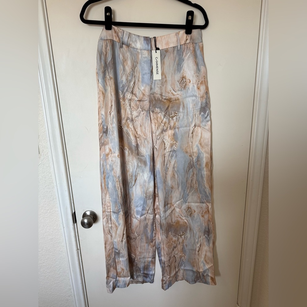 Commense Marble Print Pants in Blue and Tan